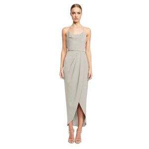 Shona Joy Cowl Neck Lace Up Cocktail‎ Dress Oyster Green Women's 6